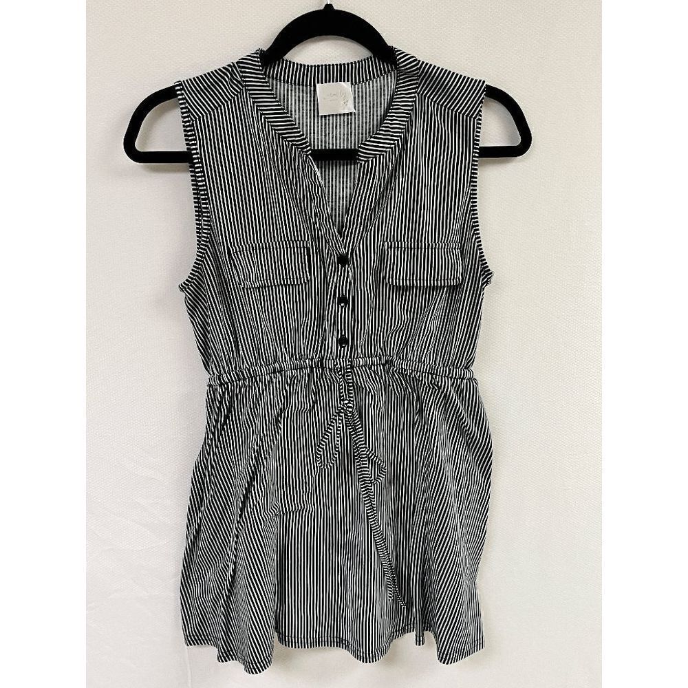 Siren Lily Maternity Tunic Black & White Striped Sleeveless Dress Size Large